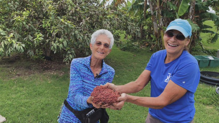 Ms. Mindy and Aunty Mary showing off a 2.5 lbs ball of worms