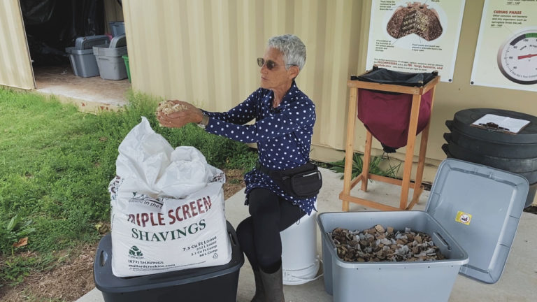 Mindy showing pine shavings